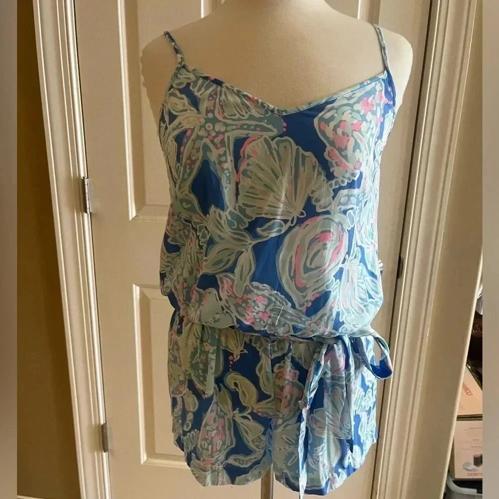 Lilly Pulitzer Deanna Short set Size Small- pink and blue beach(Romper)-Vacation